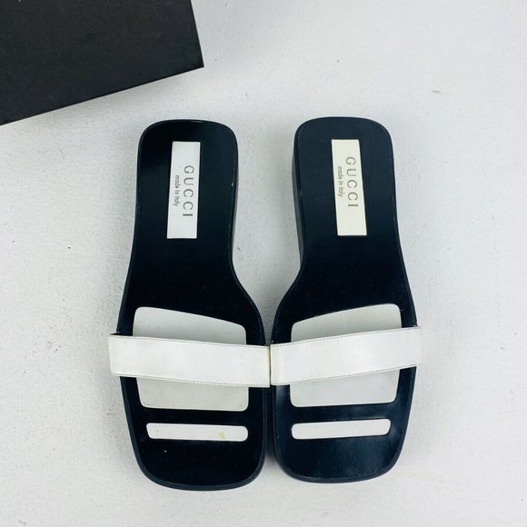 Gucci Tom Ford Black and White Leather Silver Hardware Flatform Sandals UK 5 - Picture 6 of 8